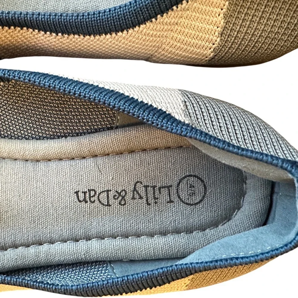Lily & Dan Kids Girls Knit Ballet Flats Blue Tan‎ White Striped Size 4/5